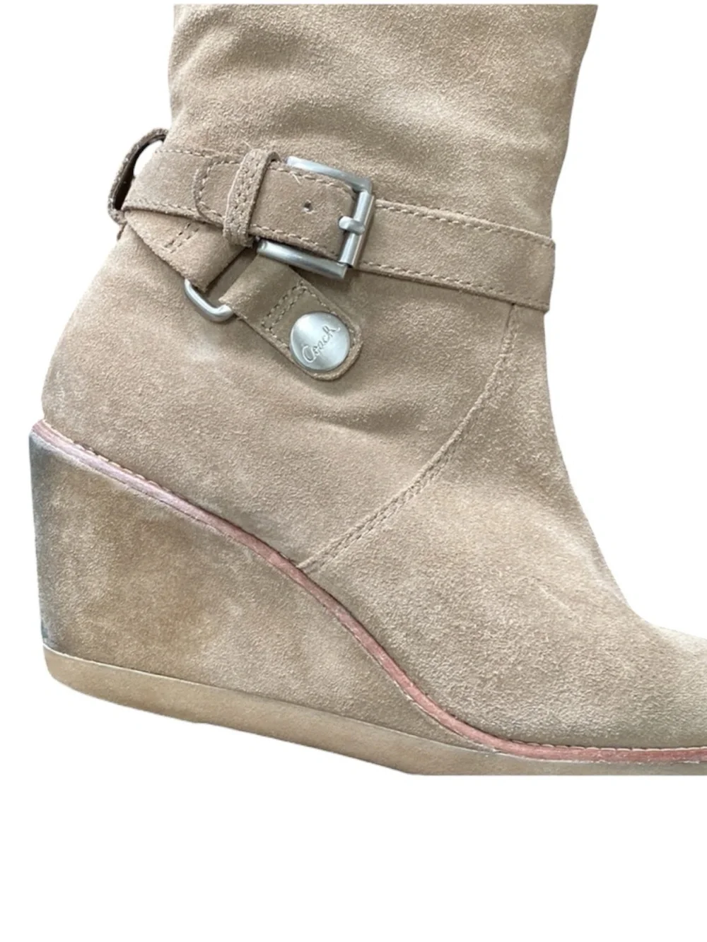 COACH Candid Suede Knee-High Wedge Boots in Clay (Tan) Size 8